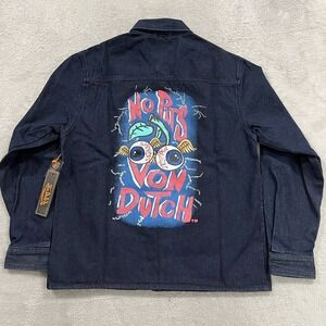 Von‎ Dutch Jacket Mens Large Denim  Button Up Graphic Noris Eyeball Y2K Limited